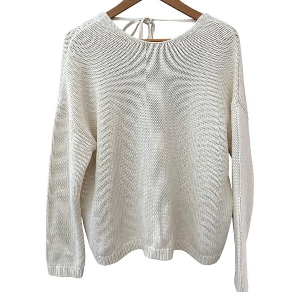 Banana Republic Cotton Silk Blend Open Back Tie Neck Sweater in Cream Size XS - Picture 2 of 10